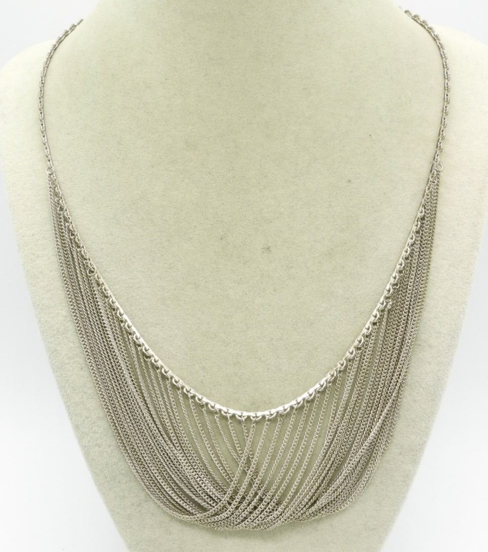 Multi Chain Sterling Bib Necklace: Multi chain sterling bib necklace. 18.5". (17.6 dwt)