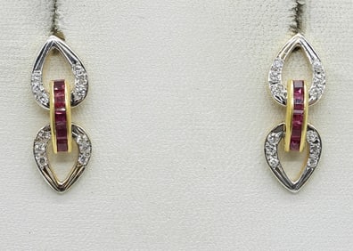 18k Diamond Ruby Pierced Earrings