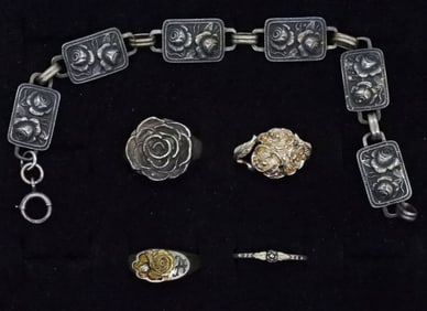 Sterling Rose Rings & Bracelet