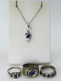 Simulated Sapphire Rings & Necklace 925