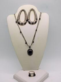 Vintage Sterling Onyx Set