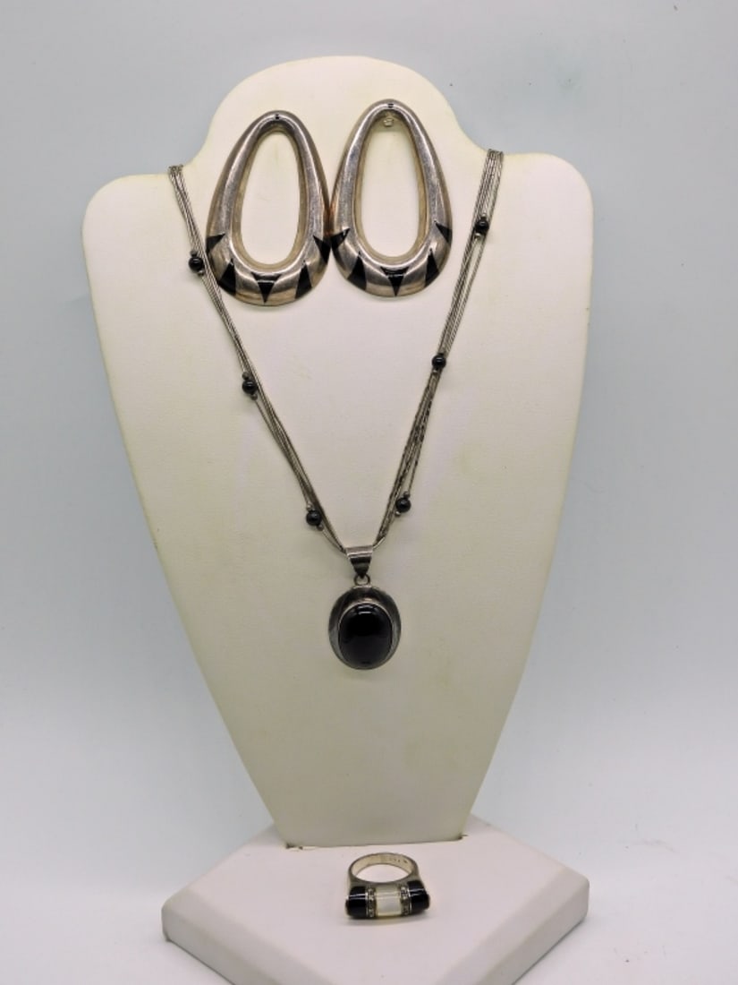 Vintage Sterling Onyx Set (1 of 4)