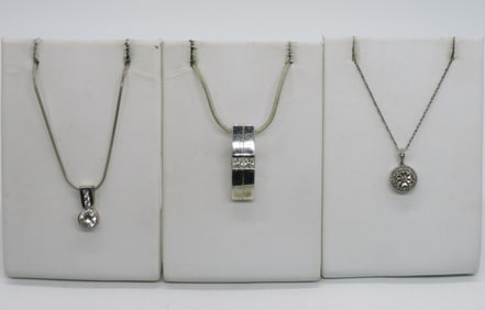 3 Sterling Simulated Diamond Necklaces