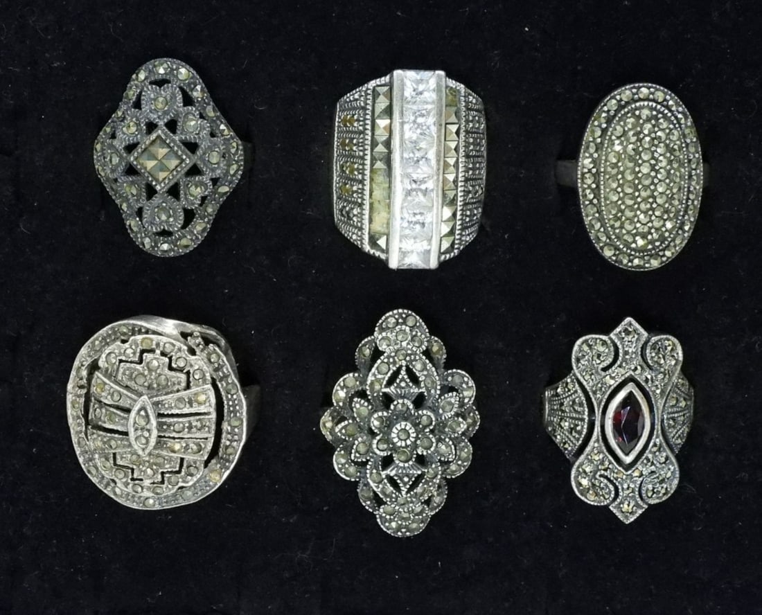 6 Sterling Marcasite Fashion Rings (1 of 3)