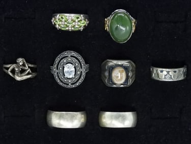 8 Sterling Rings - Peridot, Jade & More
