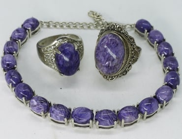 Charoite 925 Rings & Bracelet
