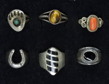 Tigers Eye, Turquoise, Black Onyx 925 Rings