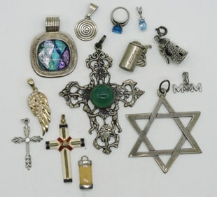 13 Various Sterling Pendants