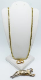 Tiger Brooch 925, Earrings & Chain