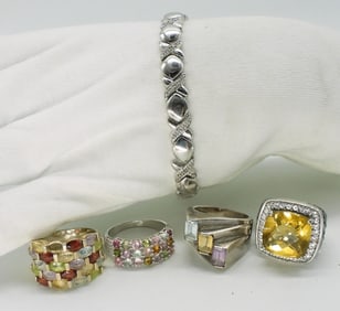 4 Multi Gemstone 925 Rings & Bracelet