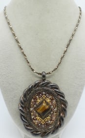Huge 925 Pendant with Tigers Eye Gemstone