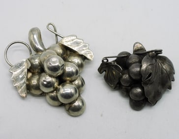 2 Sterling Grape Brooches - Taxco Mexico