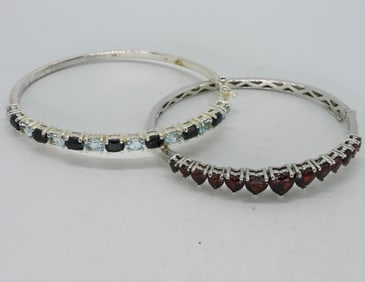 2 Sterling Garnet & Sapphire Bracelets