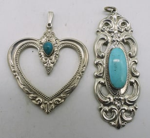 2 Towle Sterling Pendants with Turquoise