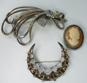 Penno, Trifari & Cameo Sterling Brooches