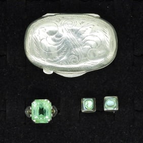 Uranium Glass 925 Ring, Trinket Box, Earrings