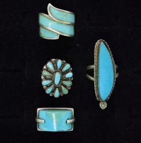 4 Vintage Sterling Turquoise Rings
