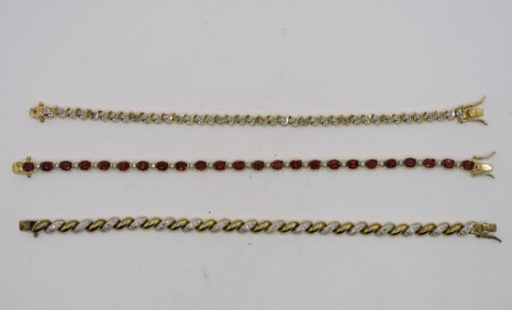 3 Gold Tone Sterling Fashion Bracelets