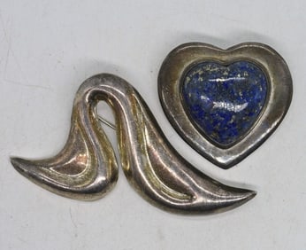 2 Vintage Sterling Brooches - Lapis Lazuli