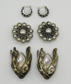 Taxco Clip Ons, Puffed Sterling Clip Ons +