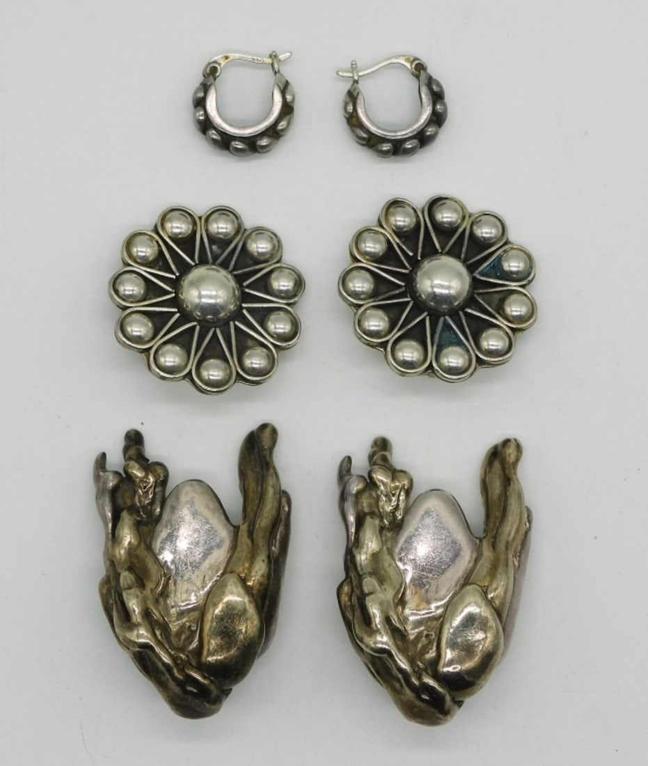 Taxco Clip Ons, Puffed Sterling Clip Ons + (1 of 2)