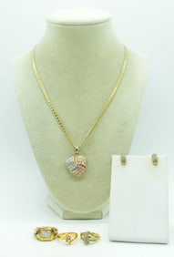 Gold Tone Sterling Rings, Necklace, Earrings