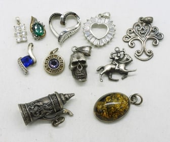 11 Pendants, Sterling with Gemstones