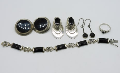 Black Onyx 925 Earrings, Rings & Bracelet