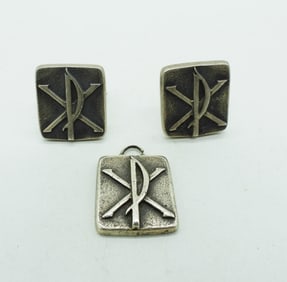 Chi Rho Symbol Cuff Links & Pendant 925