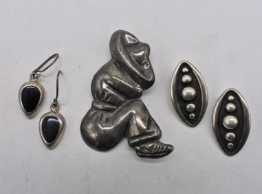 Sterling Taxco Earrings & Brooch