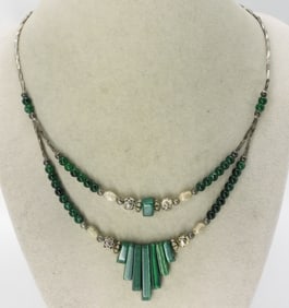 Malachite Sterling Beaded Necklace