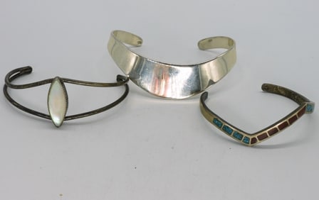 3 Sterling Cuff Bracelets