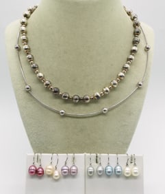 Pearl Earrings & Sterling Beaded Necklaces