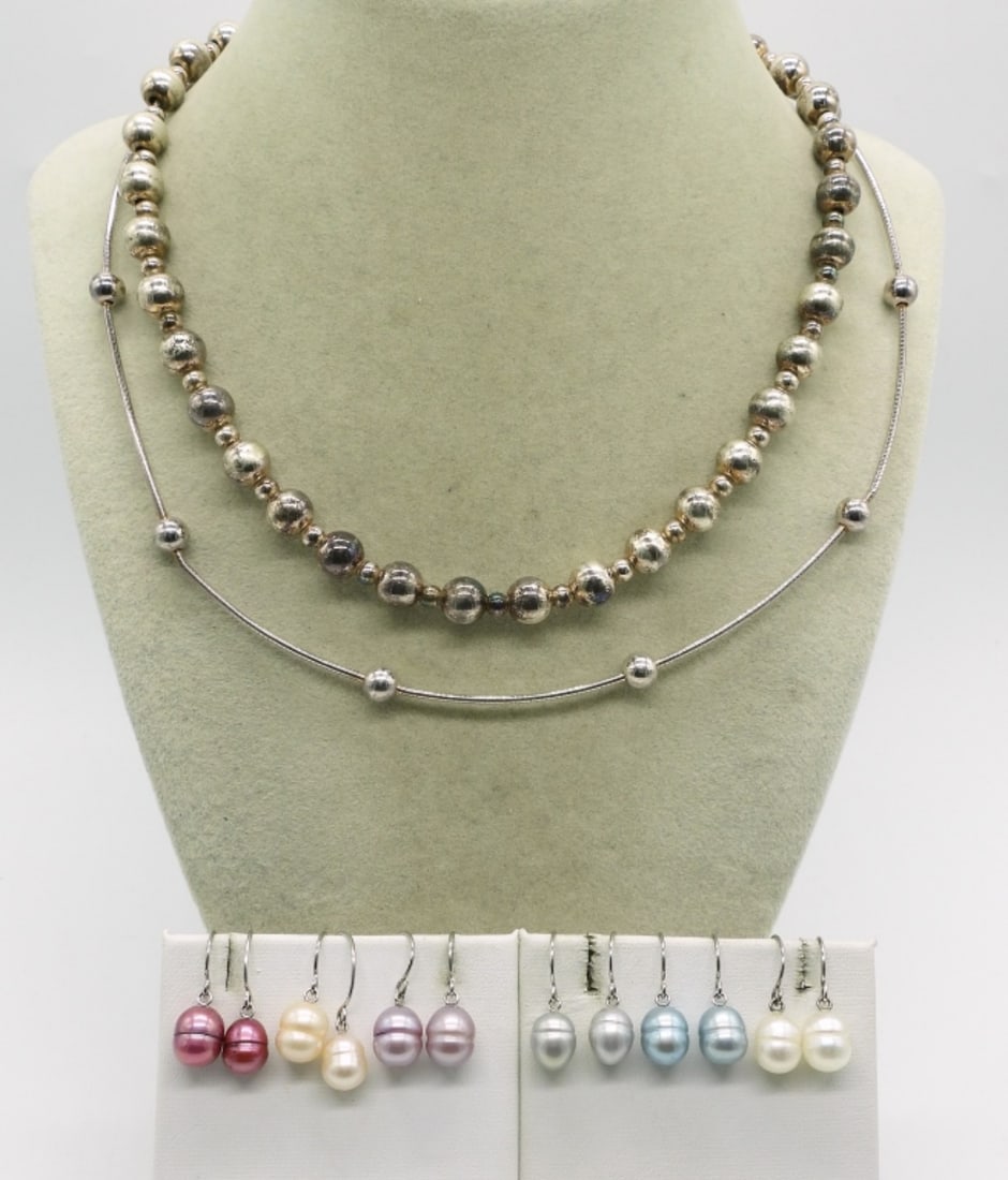 Pearl Earrings & Sterling Beaded Necklaces (1 of 1)