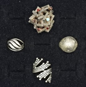 4 Sterling Rings, Turquoise & Garnet