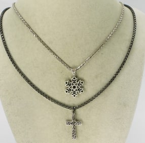 2 Sterling Necklaces, Cross & Snowflake