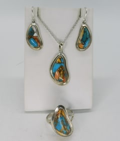 Spiney Oyster Copper Turquoise 925 Set