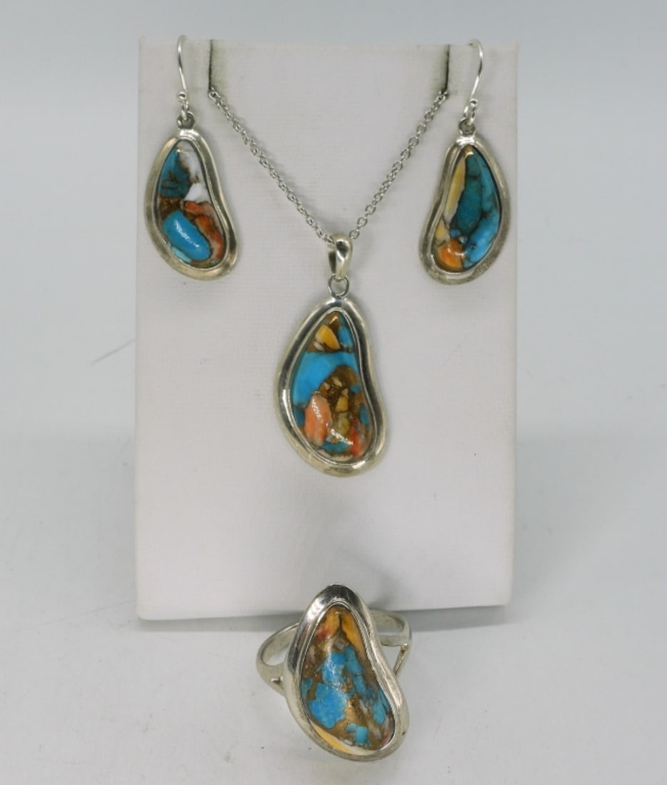 Spiney Oyster Copper Turquoise 925 Set (1 of 1)
