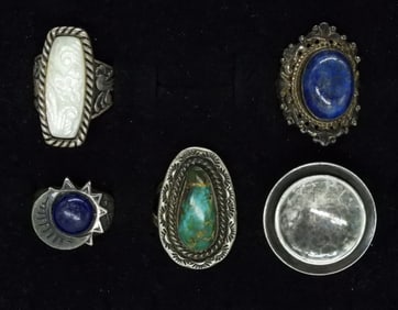 5 Vintage Gemstone Rings, Sterling