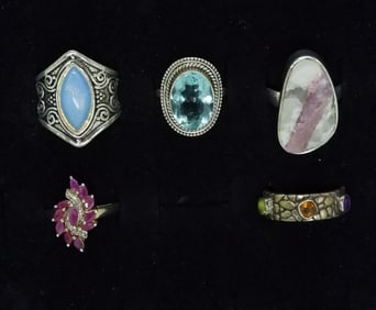 5 Sterling Gorgeous Gemstone Rings