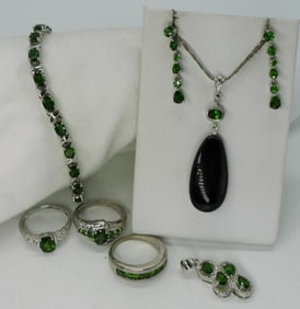 7 Piece 925 Dark Green Gemstone Set