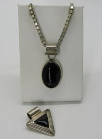 2 Black Onyx Sterling Pendants & Chain