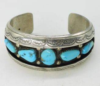 Large Sterling Turquoise Cuff Bracelet