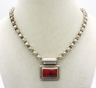 Vintage Sterling Red Jasper Necklace