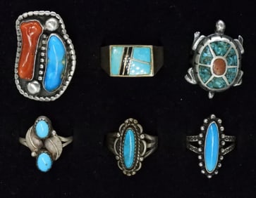 6 Sterling Turquoise Rings