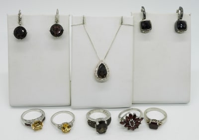 Smokey Quartz, Garnet & Citrine 925 Jewelry