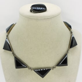 Taxco Black Onyx Necklace & Pin