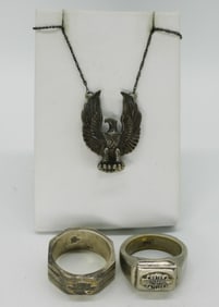 2 Harley Davidson 925 Rings & Necklace