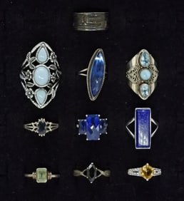 10 Sterling Fashion Gemstone Rings