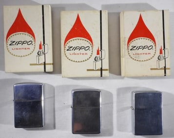 Three Chrome Zippos In Zippo Boxes